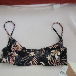 Billabong Black Floral Bikini Top Sz M